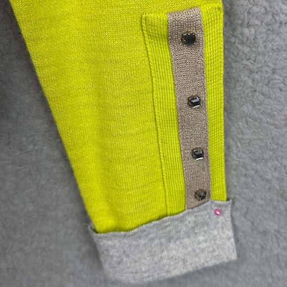 Tricot Wool Blend Sweater Italian Chartreuse Gray Sequins SZ 4 Quiet Luxury - Picture 8 of 10
